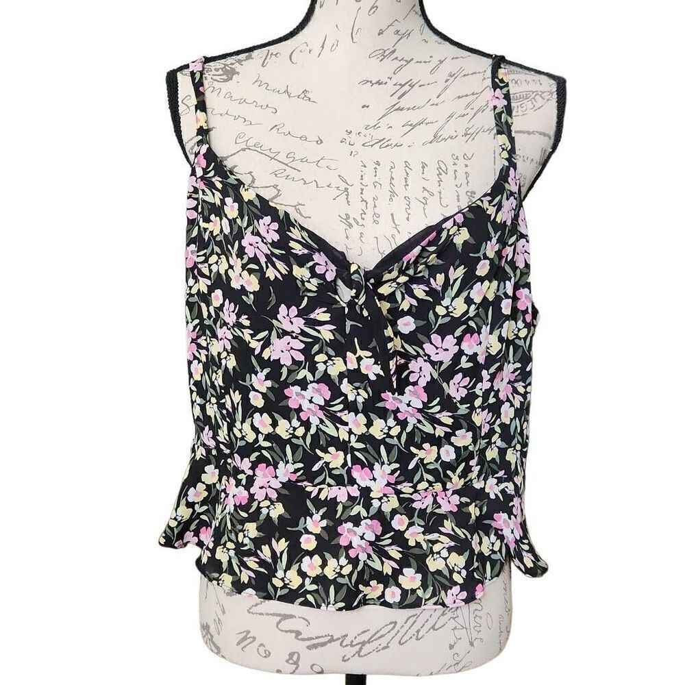 Bar III Ladies Size XL Black Pink Yellow Shirred Back Crop Top Tank